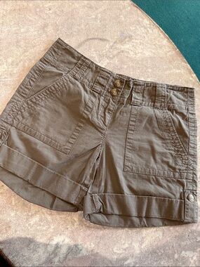 Ann Taylor Olive Green Roll-Cuff Utility Shorts